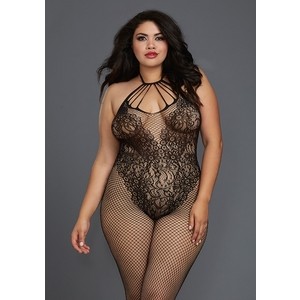 CATSUIT BODY DE REJILLA FLORAL NEGRO TALLA 1X QUEEN