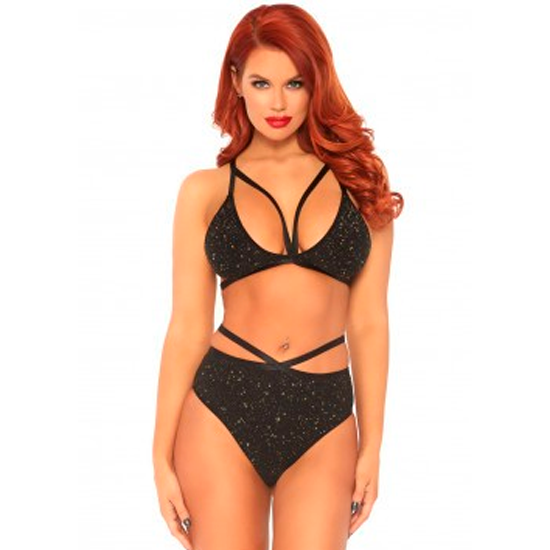 Conjunto lurex sujetador y braguita brillante negro m/l